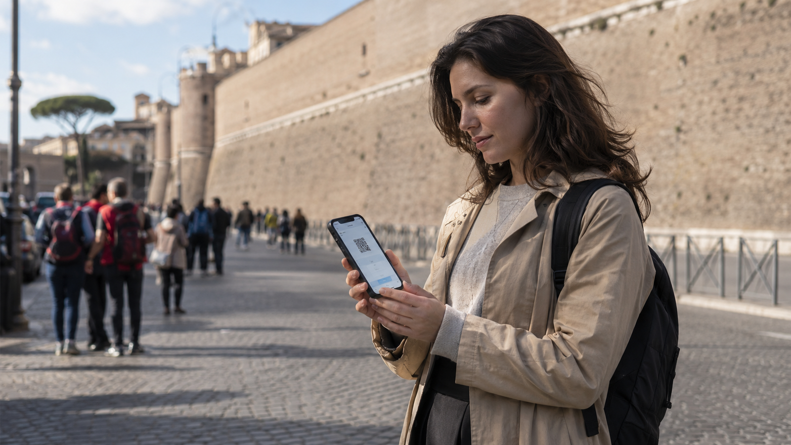 Visitor checking Sistine Chapel Vatican tickets and dress code