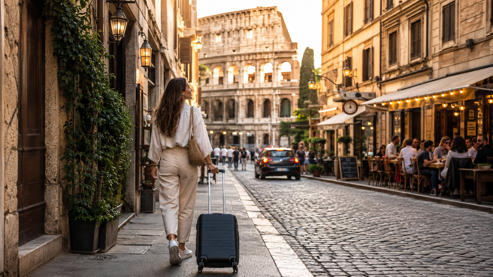 First time traveler after taking Rome airport to city center transfer