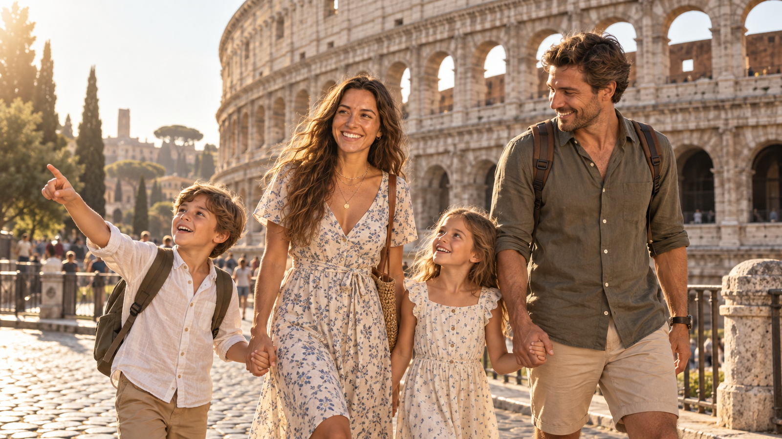family visiting Colosseum during 4 days in Rome with kids