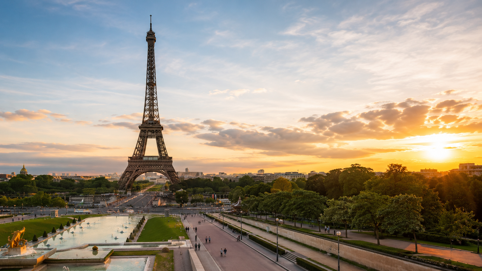 Eiffel Tower Summit Tickets and Paris skyline at sunset