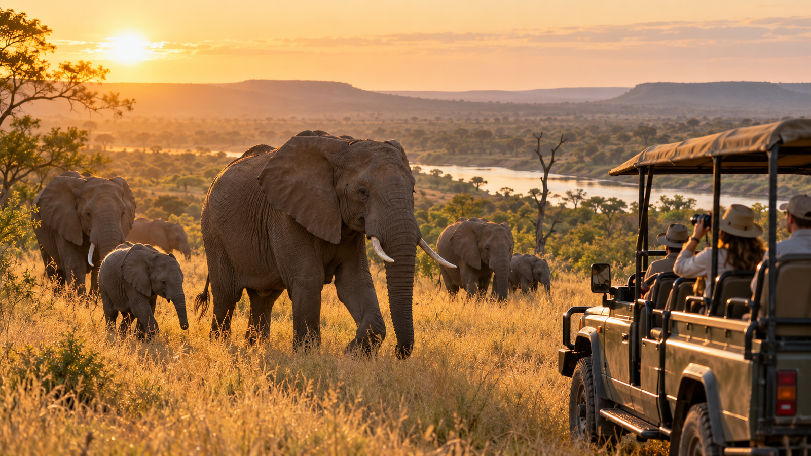 Elephants on safari in Kruger National Park South Africa