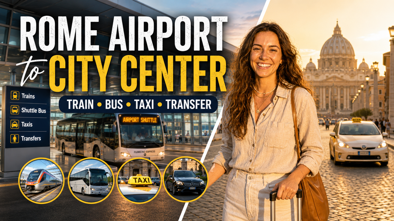 Rome airport to city center train bus taxi and private transfer options