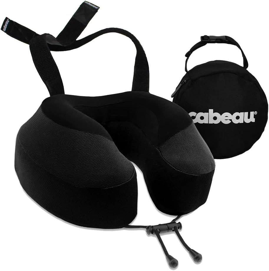 Cabeau Evolution S3 Airplane Travel Pillow for Long Flights - Supportive Memory Foam Body Positioner with Seat Straps to Secure Your Head and Neck and Provides 360 Support (Jet Black)