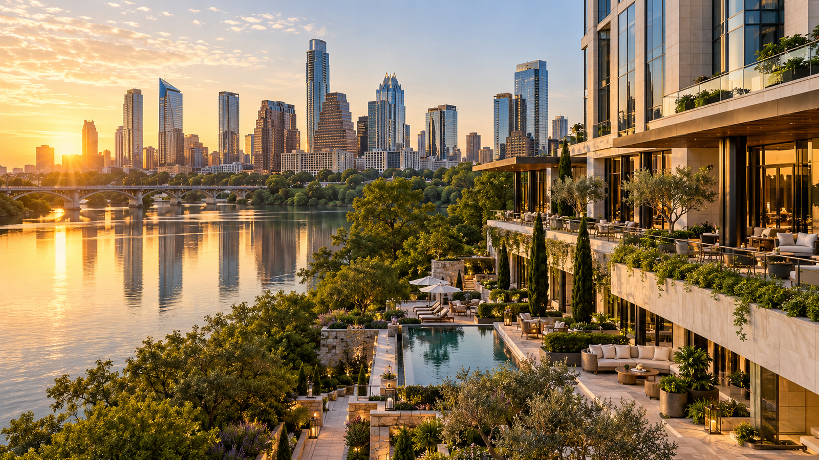 Seasons Hotel Austin overlooking Lady Bird Lake in Texas