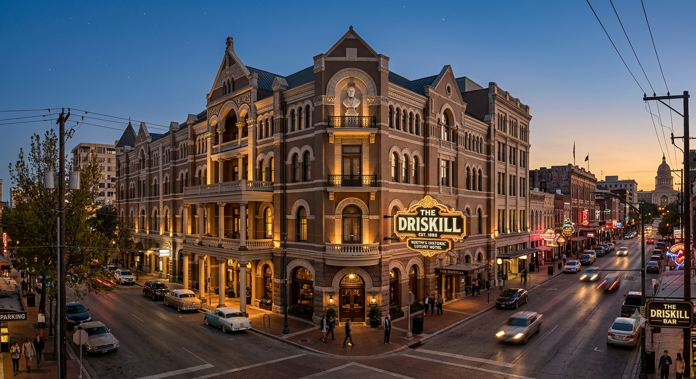Historic luxury hotel near Sixth Street in Austin Texas