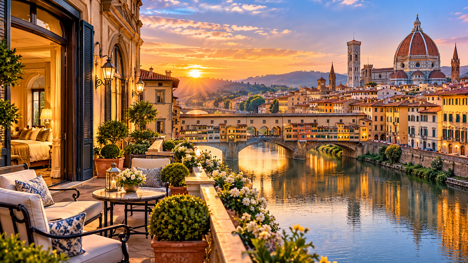 Portrait Firenze luxury hotel overlooking Ponte Vecchio and Arno Rive