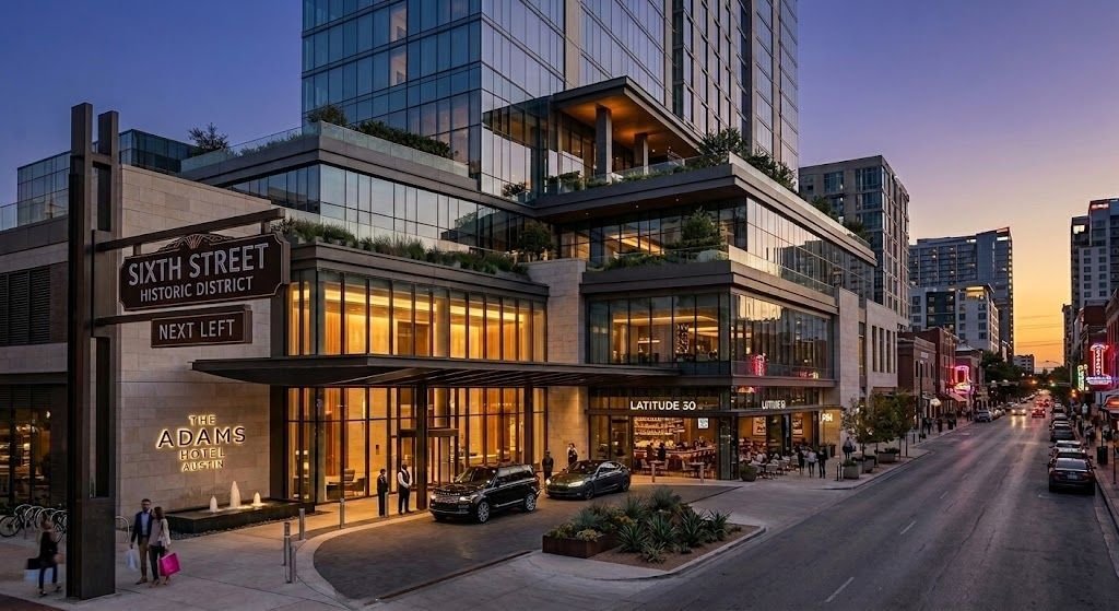 Modern luxury hotel in downtown Austin near Sixth Street